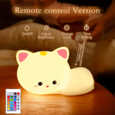 Cute Kitten Night Light for Kids - Soft Silicone Nursery Lamp with 8-Color Changing LED & Remote Control
